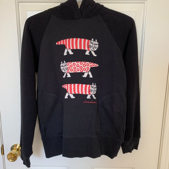 Uniqlo Lisa Larson Cartoon Cat Black Hoodie - Picture 4 of 5